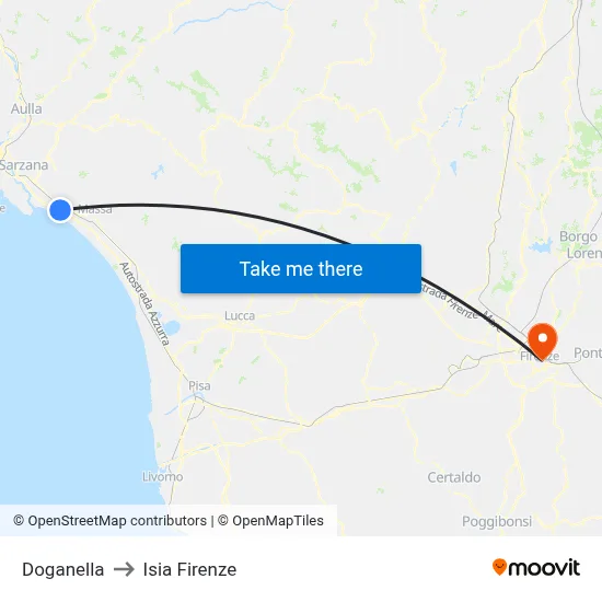 Doganella to ISIA Florence map