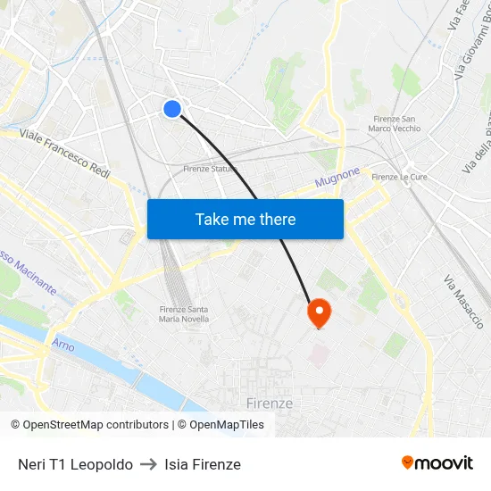 Neri T1 Leopoldo to ISIA Florence map