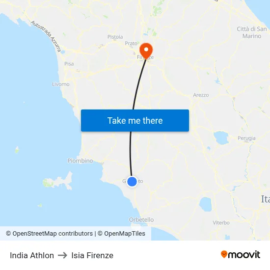 India Athlon to ISIA Florence map