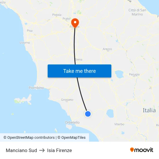 Manciano South to ISIA Florence map