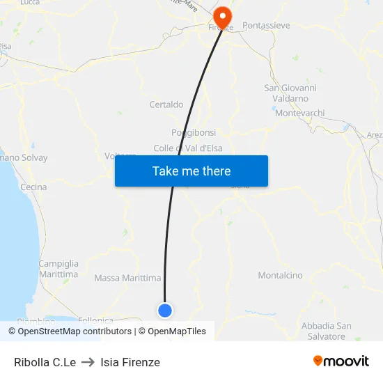Ribolla Central to ISIA Florence map
