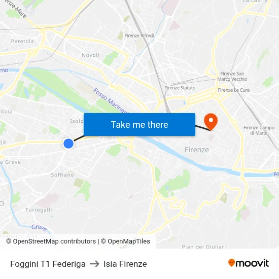 Foggini T1 Federiga to ISIA Florence map