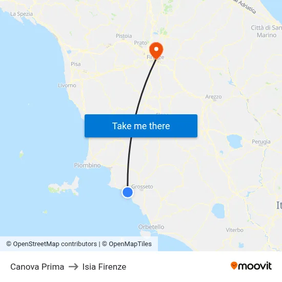 Canova Prima to ISIA Florence map