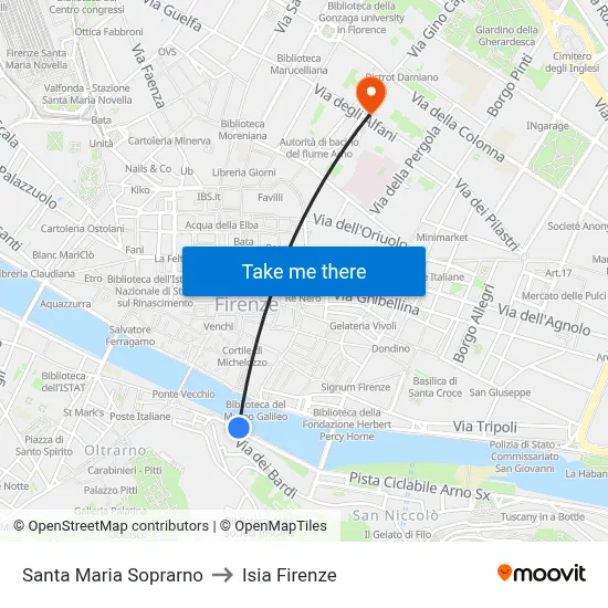 Santa Maria Soprarno to ISIA Florence map