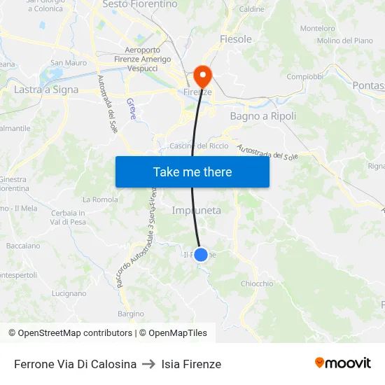 Ferrone Calosina Street to ISIA Florence map