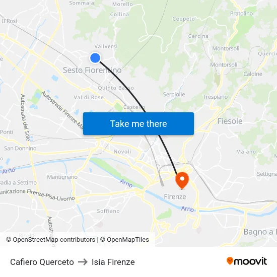Cafiero Querceto to ISIA Florence map