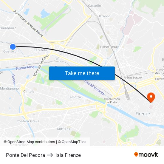 Ponte Del Pecora to Isia Firenze map
