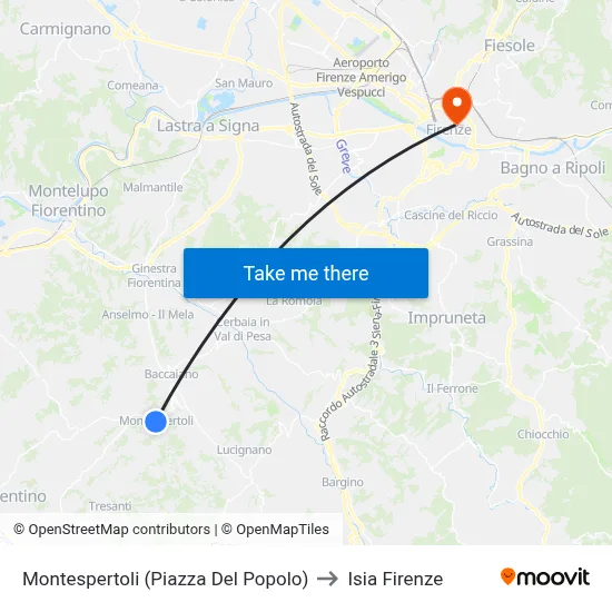Montespertoli (People's Square) to ISIA Florence map