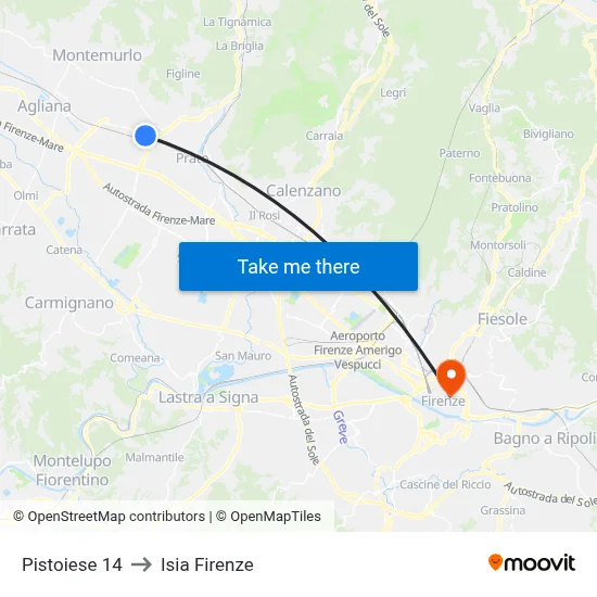 Pistoiese 14 to ISIA Florence map