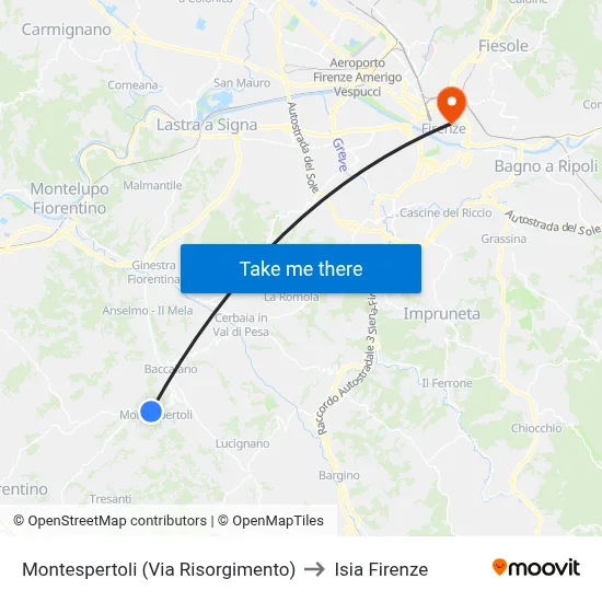 Montespertoli (Risorgimento Street) to ISIA Florence map