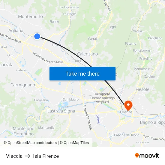 Viaccia to ISIA Florence map
