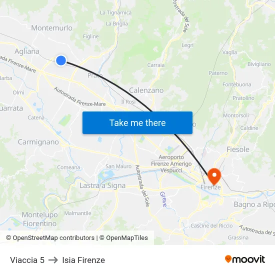 Viaccia 5 to ISIA Florence map