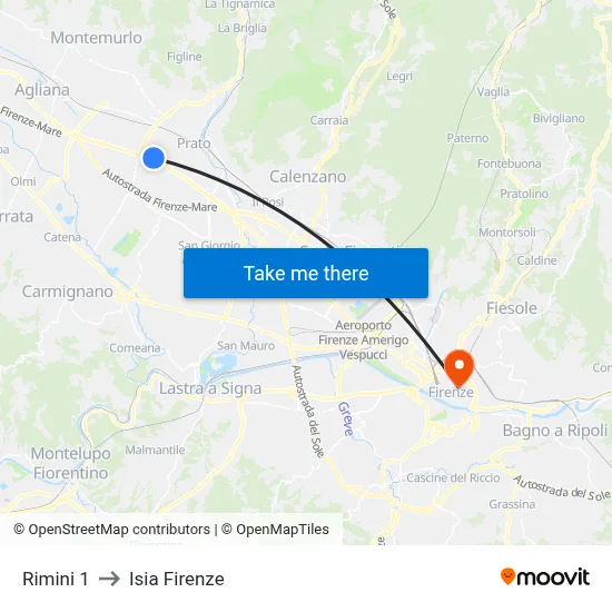 Rimini 1 to ISIA Florence map