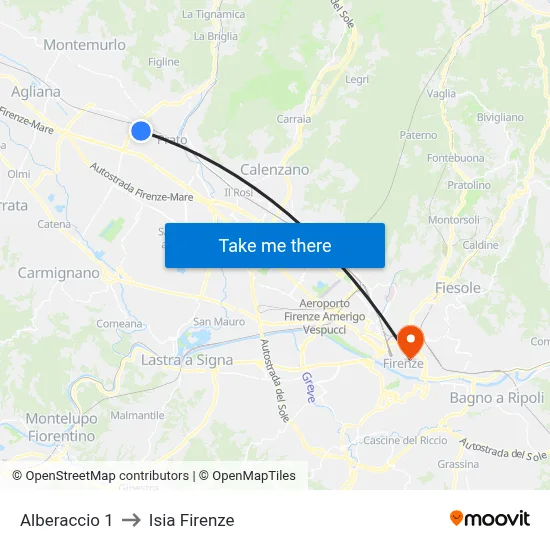 Alberaccio 1 to ISIA Florence map
