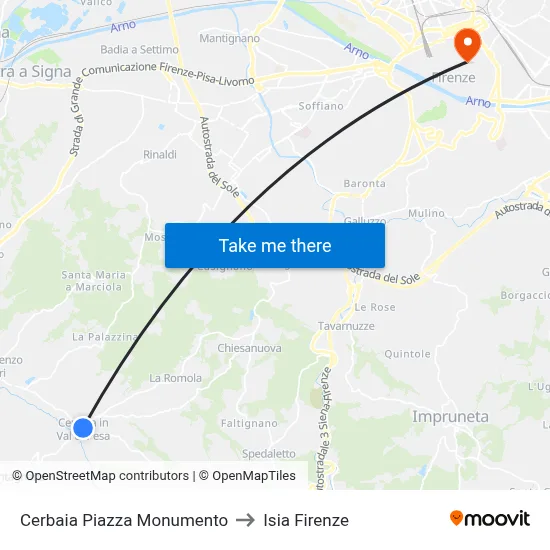 Cerbaia Monument Square to ISIA Florence map