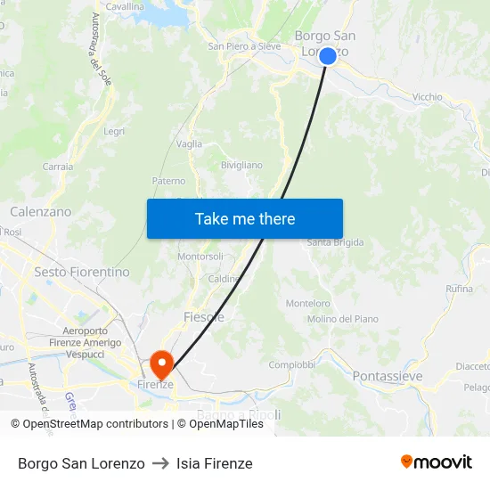 Borgo San Lorenzo to ISIA Florence map