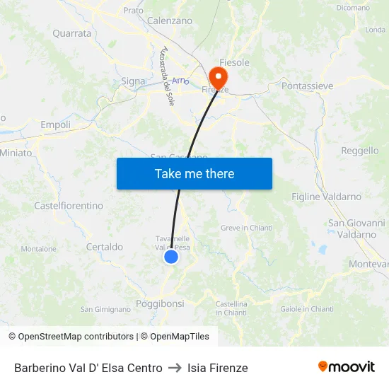 Barberino Val D'Elsa Center to ISIA Florence map