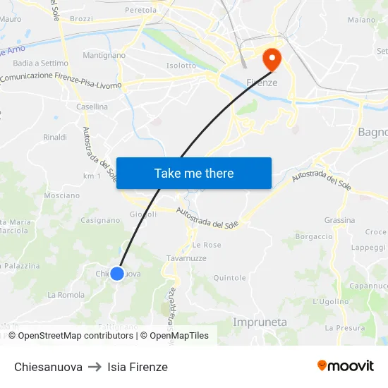 Chiesanuova to ISIA Florence map
