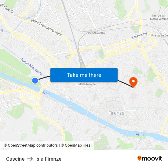 Cascine to ISIA Florence map