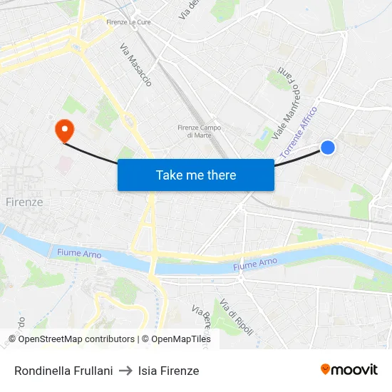 Rondinella Frullani to ISIA Florence map