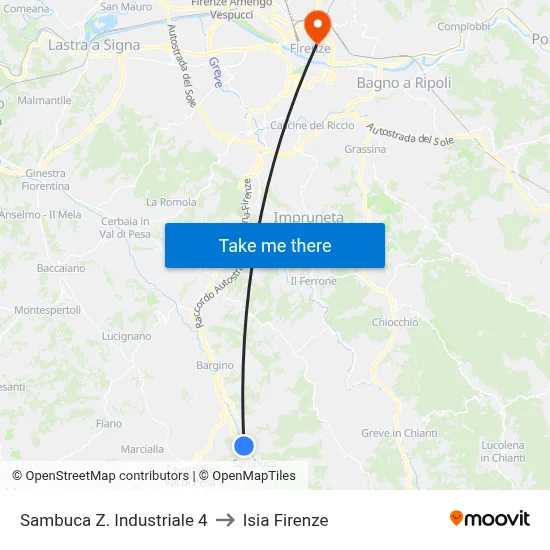 Sambuca Industrial Zone 4 to ISIA Florence map