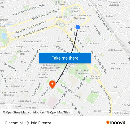 Giacomini to ISIA Florence map