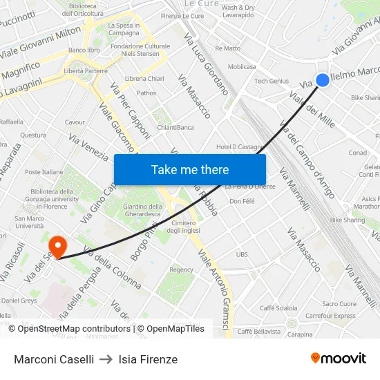 Marconi Caselli to ISIA Florence map