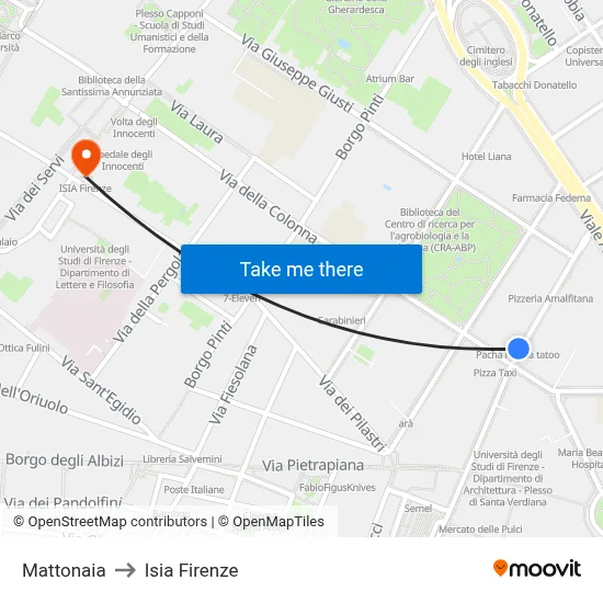 Mattonaia to ISIA Florence map