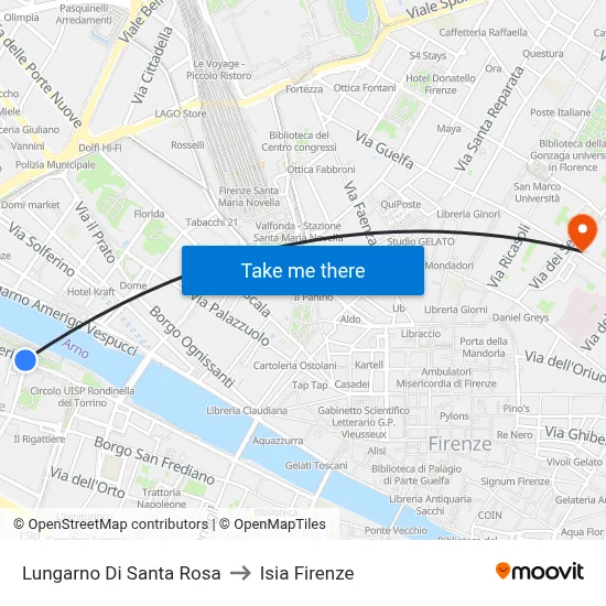 Lungarno Santa Rosa to ISIA Florence map