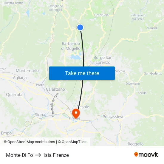 Monte Di Fo to Isia Firenze map