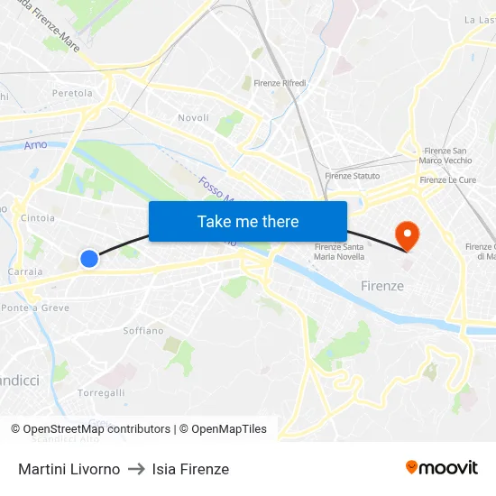 Martini Livorno to ISIA Florence map