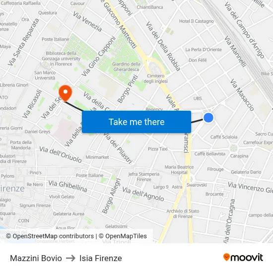 Mazzini Bovio to ISIA Florence map