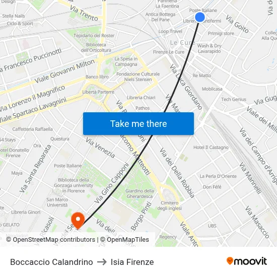 Boccaccio Calandrino to ISIA Florence map