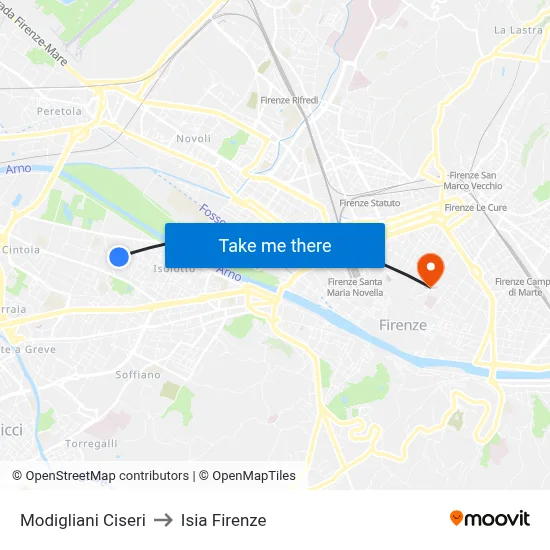 Modigliani Ciseri to ISIA Florence map