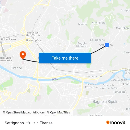 Settignano to ISIA Florence map