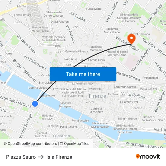 Sauro Square to ISIA Florence map