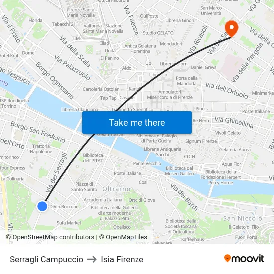 Serragli Campuccio to ISIA Florence map