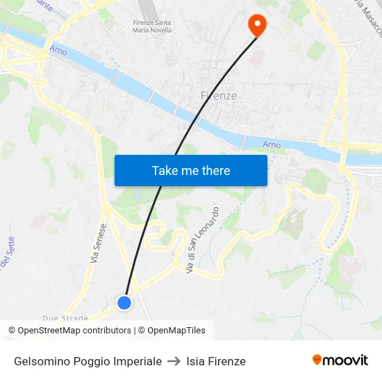 Gelsomino Poggio Imperiale to ISIA Florence map