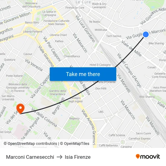 Marconi Carnesecchi to ISIA Florence map