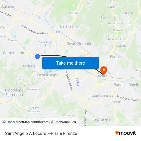 Sant'Angelo A Lecore to ISIA Florence map