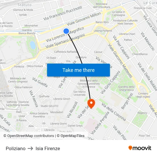 Poliziano to ISIA Florence map