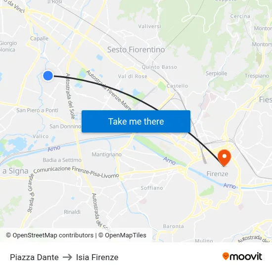 Dante Square to ISIA Florence map