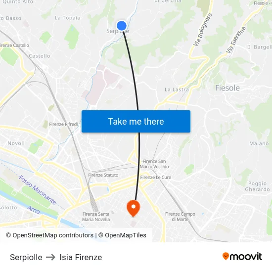 Serpiolle to ISIA Florence map