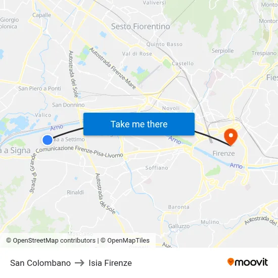 San Colombano to ISIA Florence map