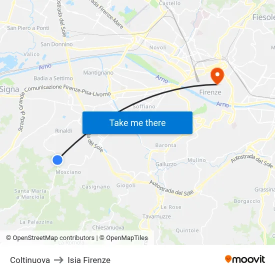 Coltinuova to ISIA Florence map