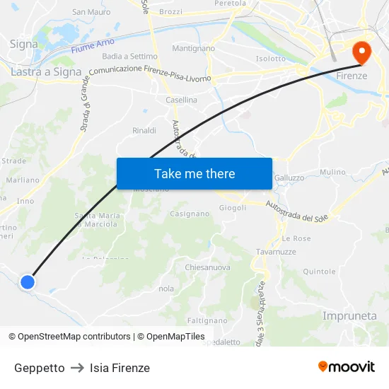 Geppetto to Isia Firenze map