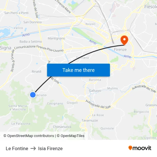 Le Fontine to ISIA Florence map