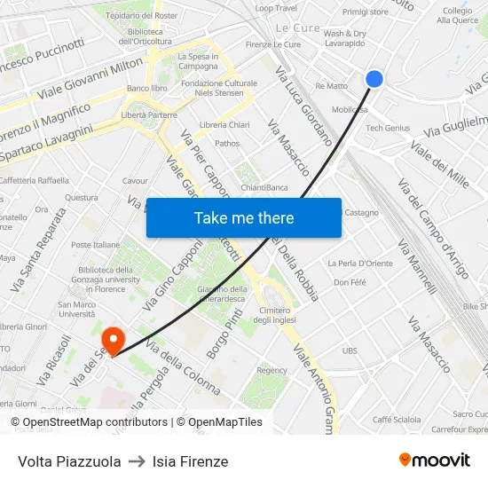 Volta Piazzuola to ISIA Florence map