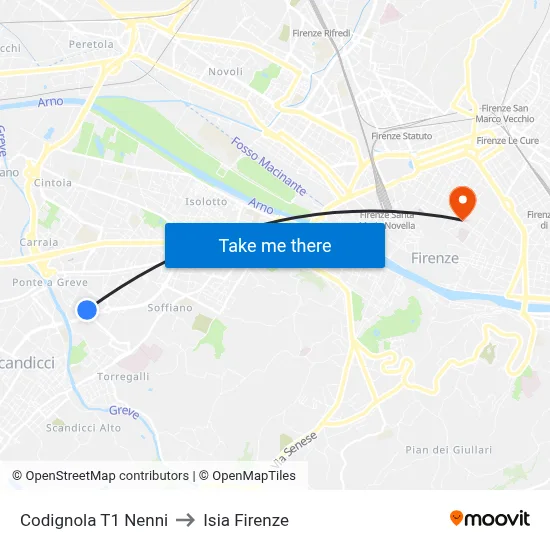 Codignola T1 Nenni to ISIA Florence map