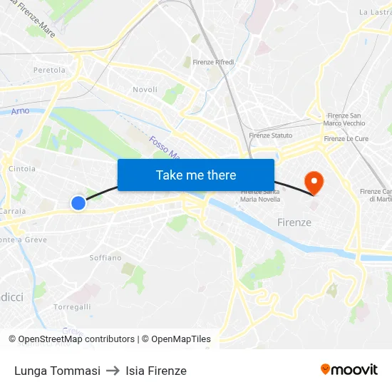 Lunga Tommasi to ISIA Florence map